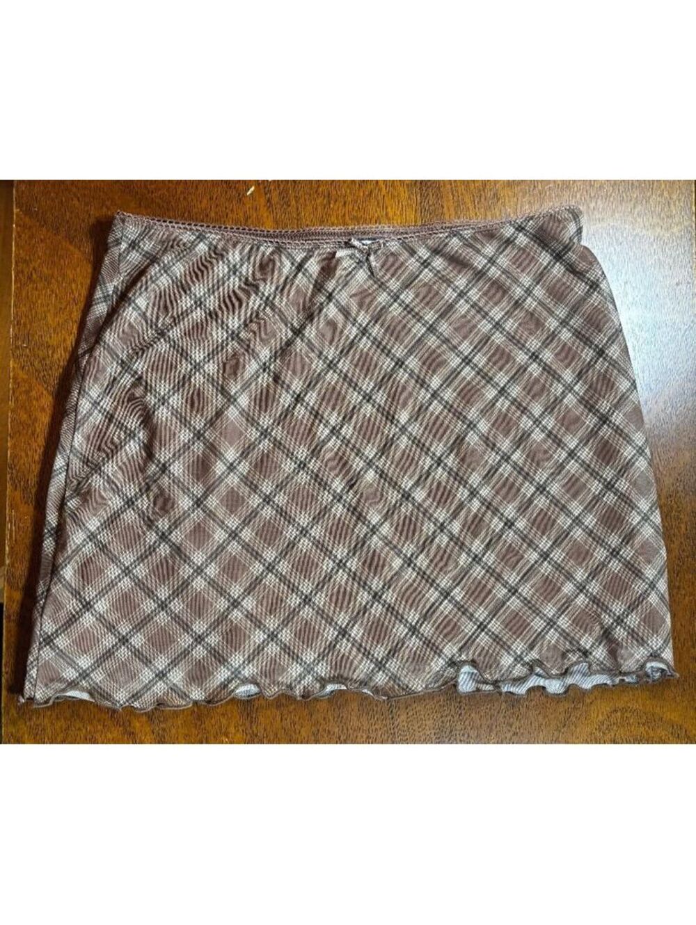 H&M Divided Y2K Brown Plaid Micro Mini Skirt XS Lettuce Hem (188)